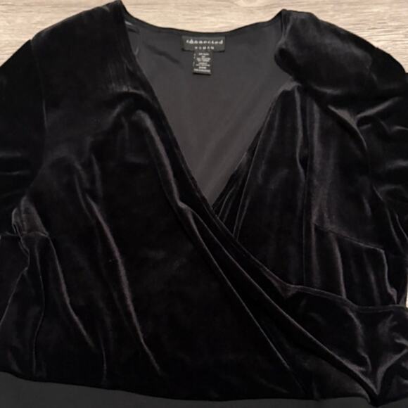 Black Velvet 3/4 Sleeve Wrap V Neck Midi Dress 20W Whimsigoth Holiday Party Glam - Picture 4 of 7